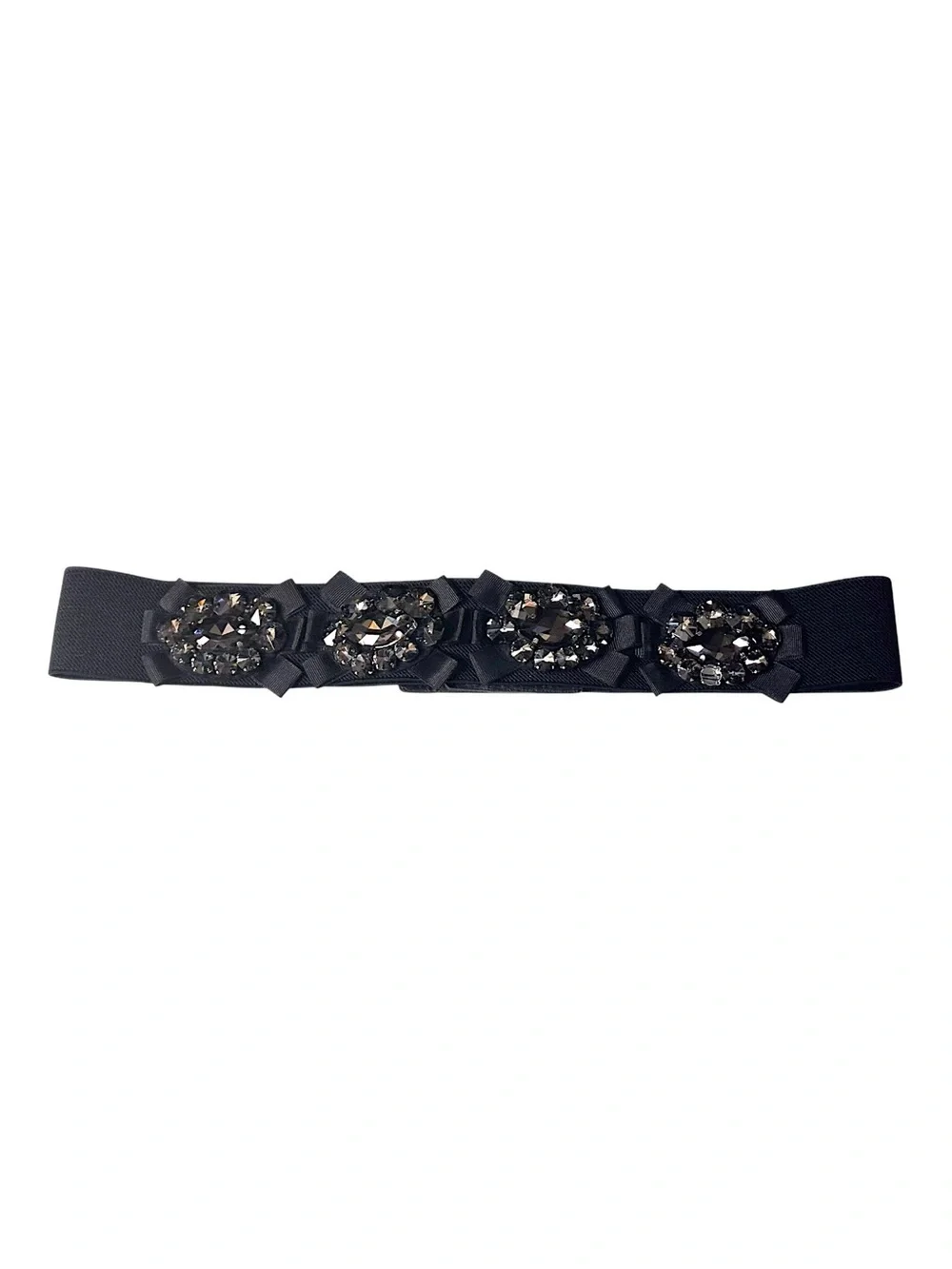 White House Black Market Holiday Black Gray Ornamental Glass Stones Stretch Belt